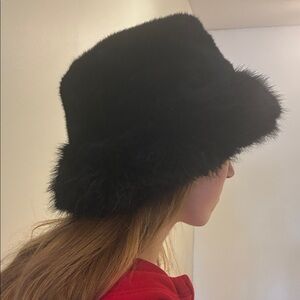 BCBGeneration Black Faux Fur Bucket Hat